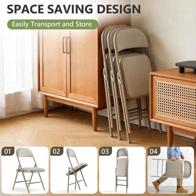 Alt view image 7 of 7 - 4 Pack Folding Chairs, Fabric Padded Folding Dining Chairs with Cushion Seat & Back, Indoor Outdoor Folding Chair Set for Home Office, Parties, Events, Wedding, Extra Guest Seating