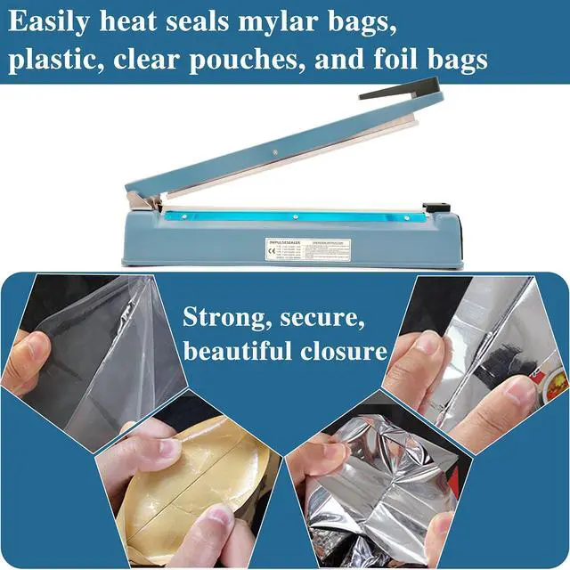 Alt view image 3 of 7 - Impulse Heat Sealer 16 Inch Mylar Bag Sealer Heat Seal Machine, 110v Manual Heat Sealer for Plastic/Poly/Cookie Bags, 8 Replacement Parts & Teflon Cloth Strip(2 Round Cutter Lines Included)