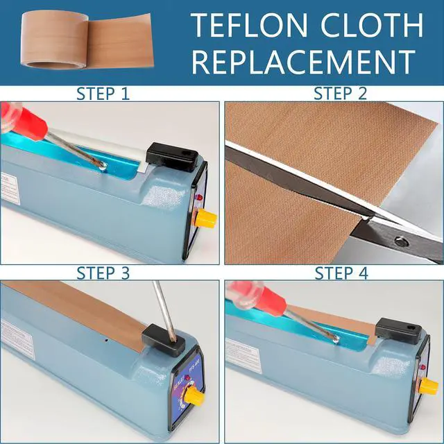 Alt view image 6 of 7 - Impulse Heat Sealer 16 Inch Mylar Bag Sealer Heat Seal Machine, 110v Manual Heat Sealer for Plastic/Poly/Cookie Bags, 8 Replacement Parts & Teflon Cloth Strip(2 Round Cutter Lines Included)