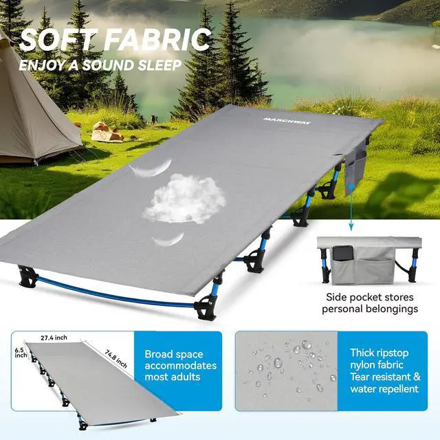 Alt view image 2 of 7 - Ultralight Folding Tent Camping Cot Bed, Portable Compact for Outdoor Travel, Base Camp, Hiking, Mountaineering, Lightweight Backpacking (Grey)