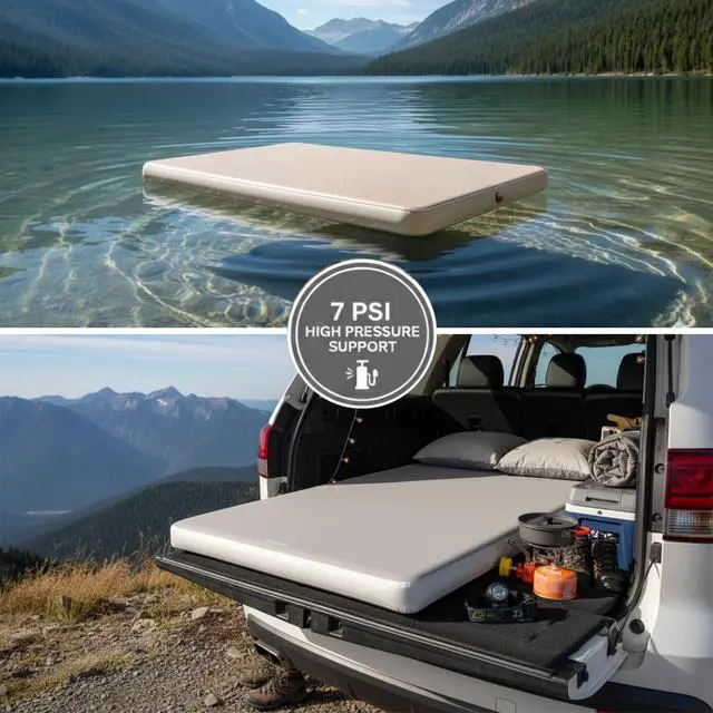 Alt view image 6 of 7 - 4" Drop Stitch Camping Air Mattress, Inflatable Sleeping Pad with Firm 7 PSI Support, Fast Inflation Portable Tent & Car Camping Bed, 76" x 51"