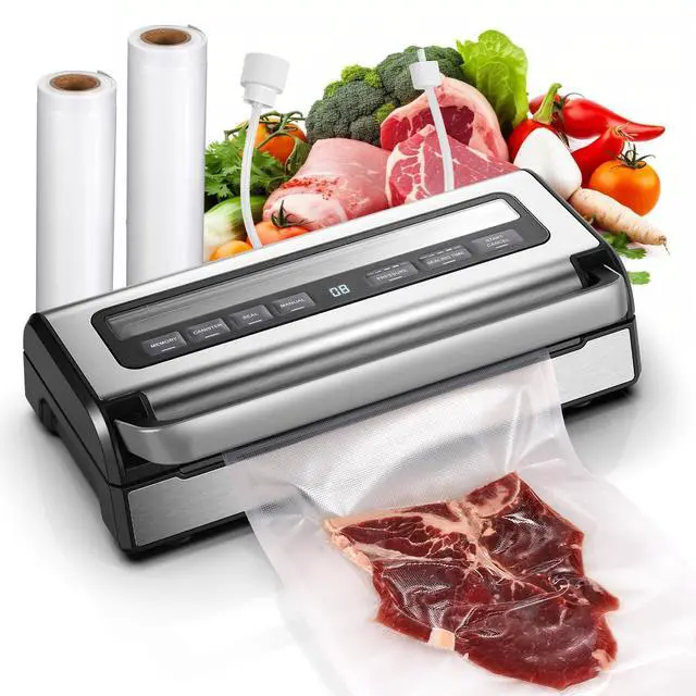 Main image of 95KPa Automatic Vacuum Sealer, 9-in-1 Food Sealer for Dry/Moist/Liquid Foods, Double Heat Seal & Pump, Includes Bag Rolls & Hose, Built-in Cutter, Stainless Steel