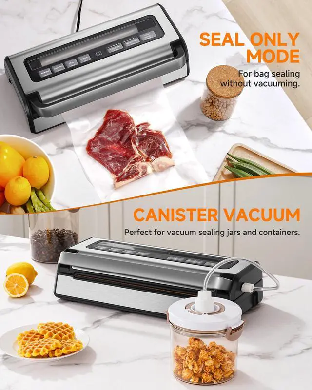 Alt view image 6 of 7 - 95KPa Automatic Vacuum Sealer, 9-in-1 Food Sealer for Dry/Moist/Liquid Foods, Double Heat Seal & Pump, Includes Bag Rolls & Hose, Built-in Cutter, Stainless Steel