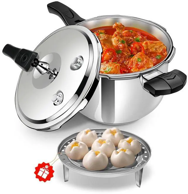 Main image of 6QT Stainless Steel Pressure Cooker, Heavy Duty Food Grade 304 Pressure Canner with Safety Valve & Heat-Resistant Handle, Compatible with All Stovetops for Home Cooking & Canning