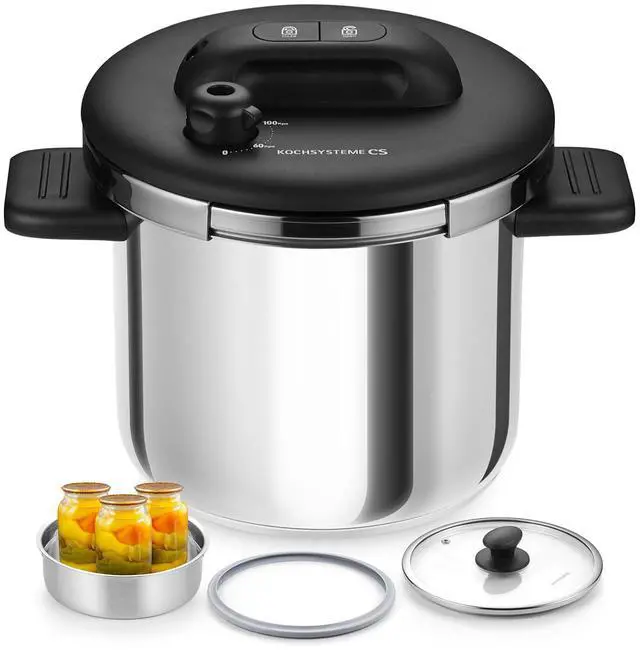 Main image of Stainless Steel Pressure Cooker 6.3 QT, Olla de Presion, Easy One-Press Lock, 3 PSI Settings Stovetop Pressure Cookers, Save 70% Time, Induction Compatible, Glass Lid & Steamer Rack