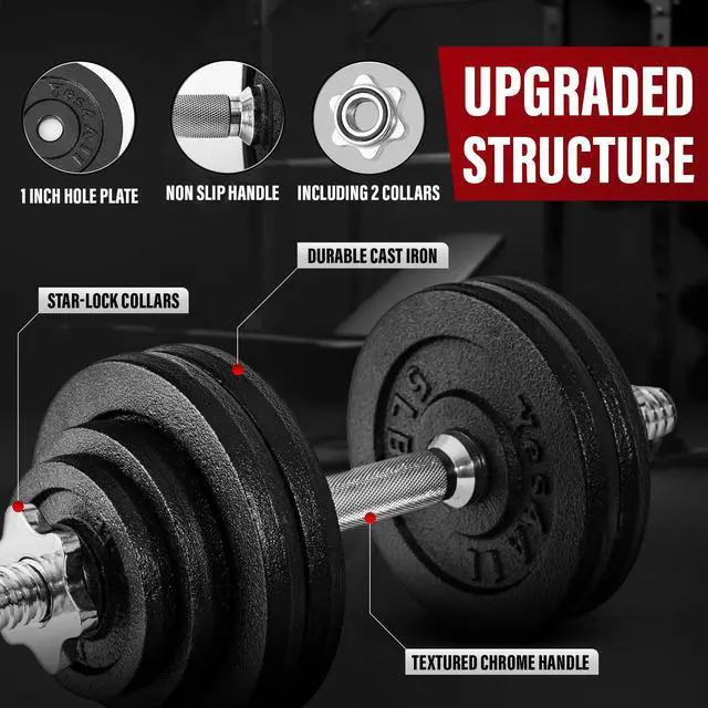 Alt view image 4 of 6 - 50lbs Pair Cast Iron Weights Adjustable Dumbbell Sets for Home Gym with Bars, Plates, Collars