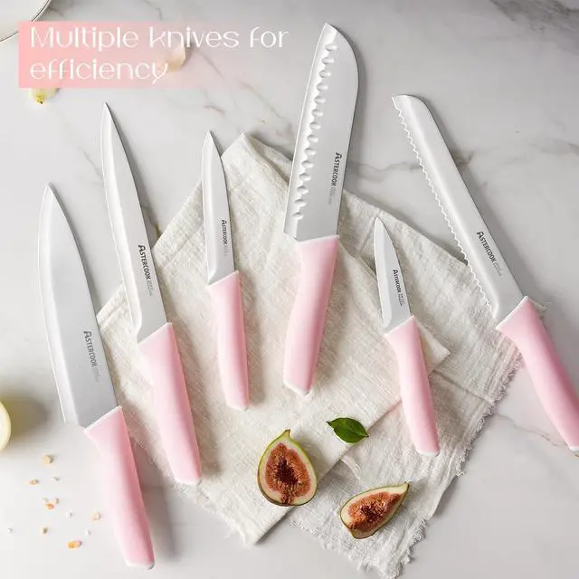 Alt view image 4 of 7 - Knife Set, Kitchen Knives Set with Block and Sharpener 15 Pcs German Stainless Steel Knives Sharp Blade Dishwasher Safe Deba Knives with Ergonomic Handle, Crystal Pink