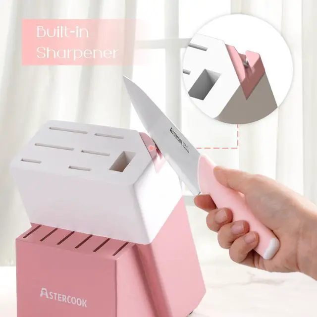 Alt view image 6 of 7 - Knife Set, Kitchen Knives Set with Block and Sharpener 15 Pcs German Stainless Steel Knives Sharp Blade Dishwasher Safe Deba Knives with Ergonomic Handle, Crystal Pink