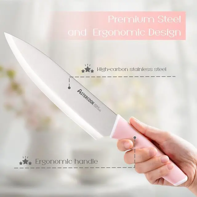 Alt view image 7 of 7 - Knife Set, Kitchen Knives Set with Block and Sharpener 15 Pcs German Stainless Steel Knives Sharp Blade Dishwasher Safe Deba Knives with Ergonomic Handle, Crystal Pink