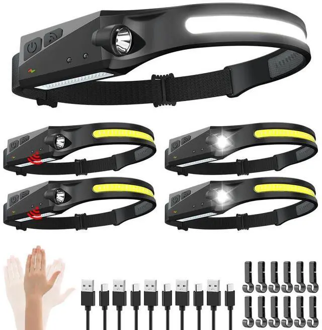 Main image of Rechargeable Headlamp 5PCS, 230° Wide Beam Head Lamp, Motion Sensor LED Headlamp Flashlight, 5Mode Headlamps for Adults, Bright Head Lights for Forehead, Hard Hat Headlight