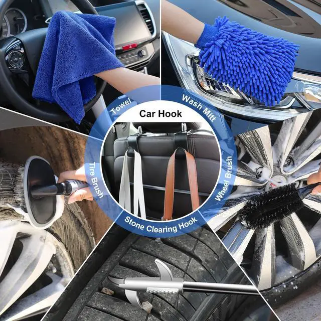 Alt view image 7 of 7 - 42Pcs Car Wash Detailing Kit Cleaning Set with Foam Gun Sprayer, Long-Handle Brush, Collapsible Bucket, Large Wash Mitt, Towels, Complete Interior & Exterior Car Washing Supply Set (Blue)