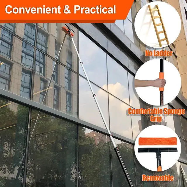 Alt view image 2 of 6 - 26Ft High Reach Squeegee for Window Cleaning Kit with 5 to 20 Foot Extension Pole, Extendable Window Cleaner Squeegee, Telescopic Window Washing Kit for Indoor/Outdoor High Window