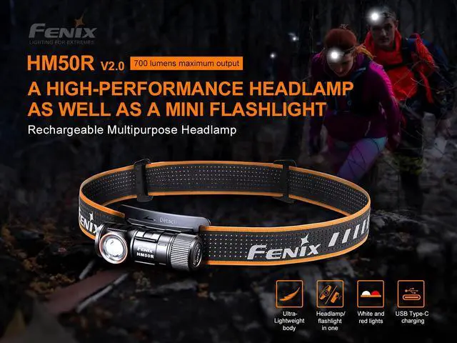 Alt view image 3 of 5 - HM50R v2.0 Headlamp, 700 Lumen USB-C Rechargeable Lightweight with White/Red Light, with Lumentac Organizer