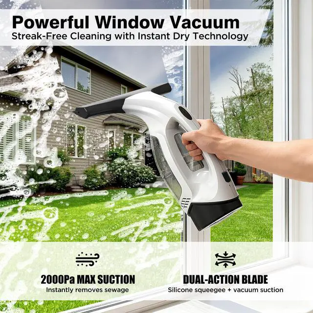 Alt view image 2 of 7 - Window Vacuum Squeegee Cordless, Electric Window Cleaner Tool with & Water Collection Tank, Cleaning Kit Shower Squeegee for Glass Doors, Windows, Mirrors, Car