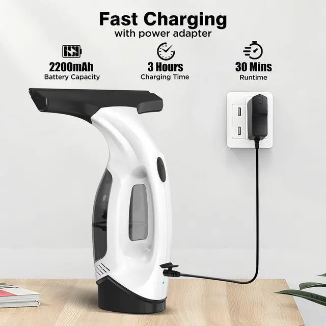 Alt view image 4 of 7 - Window Vacuum Squeegee Cordless, Electric Window Cleaner Tool with & Water Collection Tank, Cleaning Kit Shower Squeegee for Glass Doors, Windows, Mirrors, Car