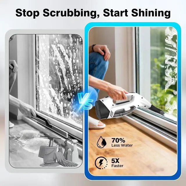 Alt view image 3 of 7 - Window Vacuum Squeegee Cordless, Electric Window Cleaner Tool with & Water Collection Tank, Cleaning Kit Shower Squeegee for Glass Doors, Windows, Mirrors, Car
