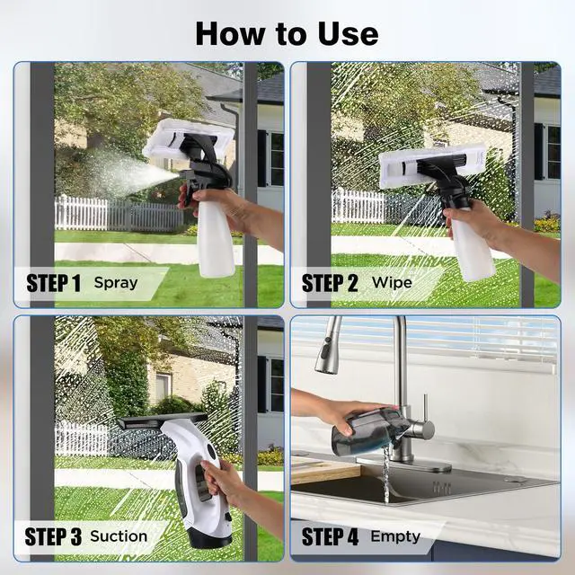 Alt view image 7 of 7 - Window Vacuum Squeegee Cordless, Electric Window Cleaner Tool with & Water Collection Tank, Cleaning Kit Shower Squeegee for Glass Doors, Windows, Mirrors, Car