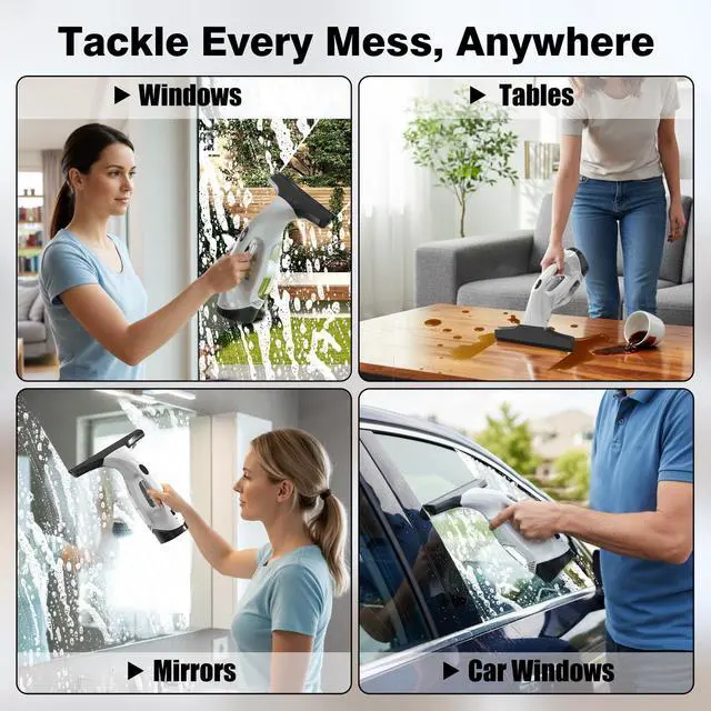 Alt view image 5 of 7 - Window Vacuum Squeegee Cordless, Electric Window Cleaner Tool with & Water Collection Tank, Cleaning Kit Shower Squeegee for Glass Doors, Windows, Mirrors, Car