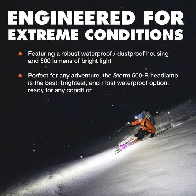 Alt view image 5 of 6 - Storm 500-R Rechargeable Headlamp | 500 Lumens Brightness | Micro-USB Charging | Waterproof & Compact | Camping, Hiking, Running | Black