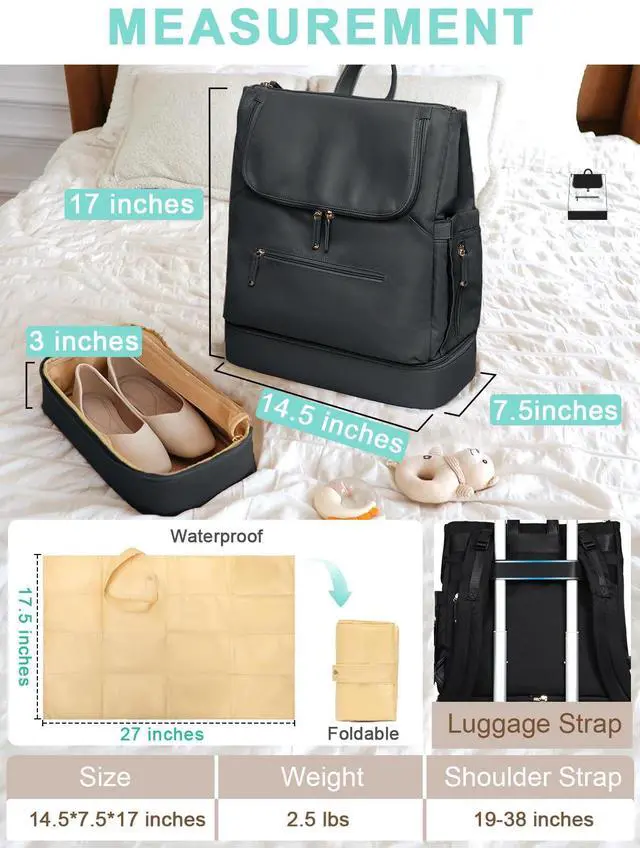 Alt view image 5 of 6 - Diaper Bag Backpack - Large Baby Diaper Bag with 14 Pocket, Leather & Nylon Travel Diaper Backpack for Mom, Breast Pump Bag, Removable Cooler Compartment, Double Layer, Black