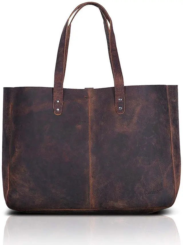 Main image of Leather Tote Bag for Women Purse Satchel Travel Bag shopping Carry Messenger Multipurpose Handbag (15 INCH, Buffalo Distressed Tan)