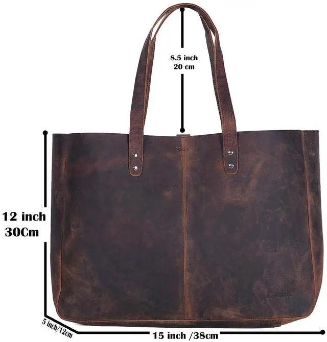 Alt view image 5 of 7 - Leather Tote Bag for Women Purse Satchel Travel Bag shopping Carry Messenger Multipurpose Handbag (15 INCH, Buffalo Distressed Tan)