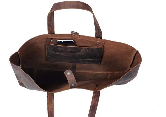 Alt view image 4 of 7 - Leather Tote Bag for Women Purse Satchel Travel Bag shopping Carry Messenger Multipurpose Handbag (15 INCH, Buffalo Distressed Tan)