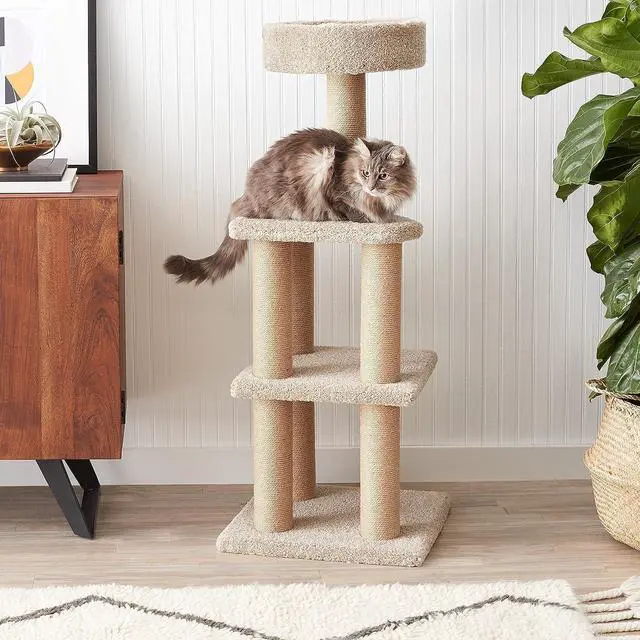 Alt view image 4 of 7 - Cat Tree Tower - Multi-Level Climbing Activity Center for Indoor Cats & Kittens with Scratching Posts, Platform, Jute Rope, Large (45.9"H), Beige