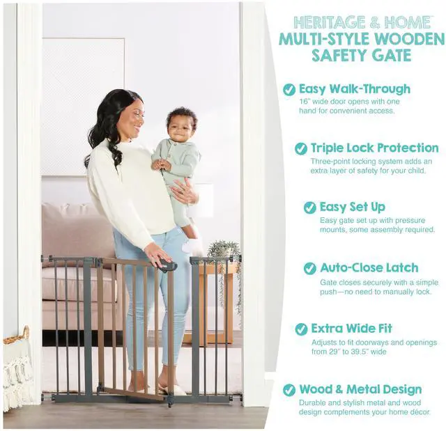 Alt view image 4 of 7 - SAFETY 39" Extra Wide Wood Accent Baby Gate, Pressure Mount for Doorways & Bottom of Stairs, Babies, Toddlers & Pets, Ages 624 Months, TESTED & TRUSTED, AMERICAN DESIGNED, FAMILY OWNED