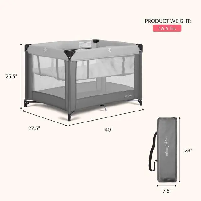 Alt view image 3 of 7 - Zazzy Portable Playard with Bassinet - 360° Mesh Visibility, Quick Folding Travel Friendly Design, Carry Bag and Foldable Mattress Pad Included, Compact and Lightweight - Gray
