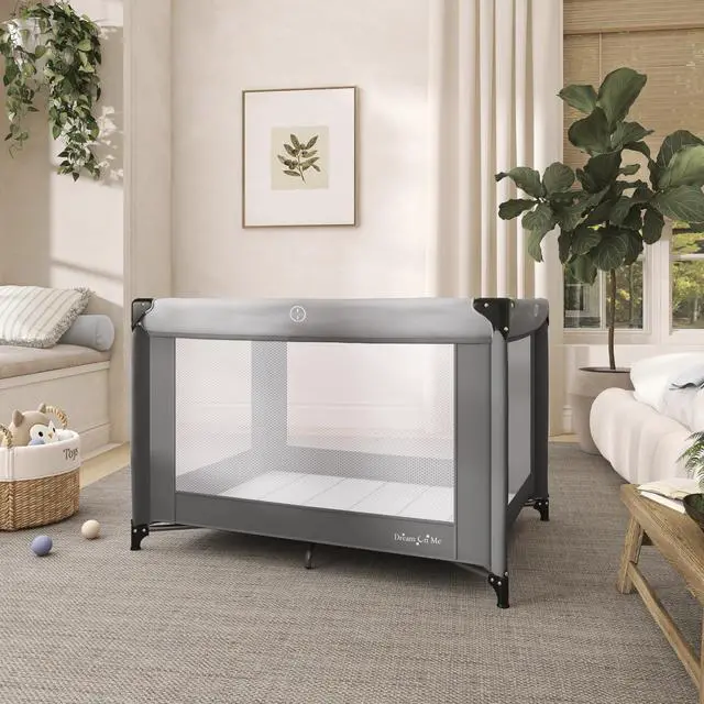 Alt view image 7 of 7 - Zazzy Portable Playard with Bassinet - 360° Mesh Visibility, Quick Folding Travel Friendly Design, Carry Bag and Foldable Mattress Pad Included, Compact and Lightweight - Gray