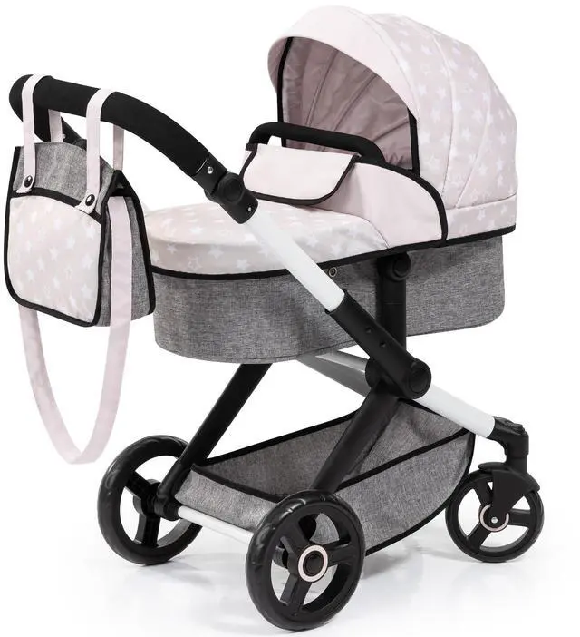 Main image of : Pram Xeo - Gray & White Stars - Accessory for Dolls Up to 18", Shoulder Bag, Convertible to Pushchair, Foldable, Kids Toy, Ages 3+