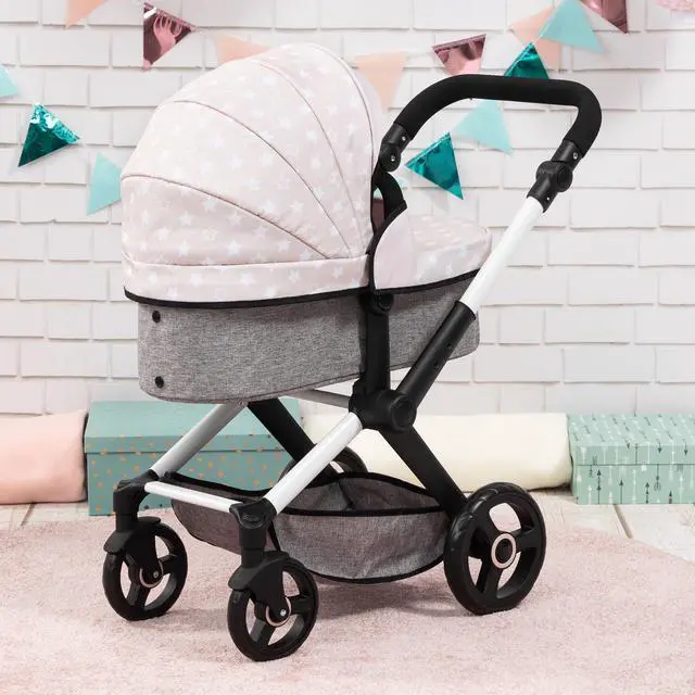Alt view image 3 of 6 - : Pram Xeo - Gray & White Stars - Accessory for Dolls Up to 18", Shoulder Bag, Convertible to Pushchair, Foldable, Kids Toy, Ages 3+