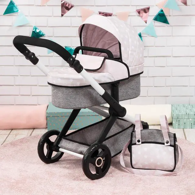 Alt view image 2 of 6 - : Pram Xeo - Gray & White Stars - Accessory for Dolls Up to 18", Shoulder Bag, Convertible to Pushchair, Foldable, Kids Toy, Ages 3+