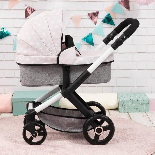 Alt view image 4 of 6 - : Pram Xeo - Gray & White Stars - Accessory for Dolls Up to 18", Shoulder Bag, Convertible to Pushchair, Foldable, Kids Toy, Ages 3+