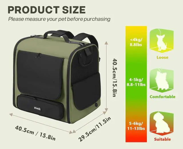 Alt view image 2 of 7 - Spacious Cat Carrier Backpack, Lightweight Ventilated Pet Backpack for Anxious Cats & Small Dogs (Miniature Dachshund), for Hiking Camping Travel Vet Visits, Dark Green