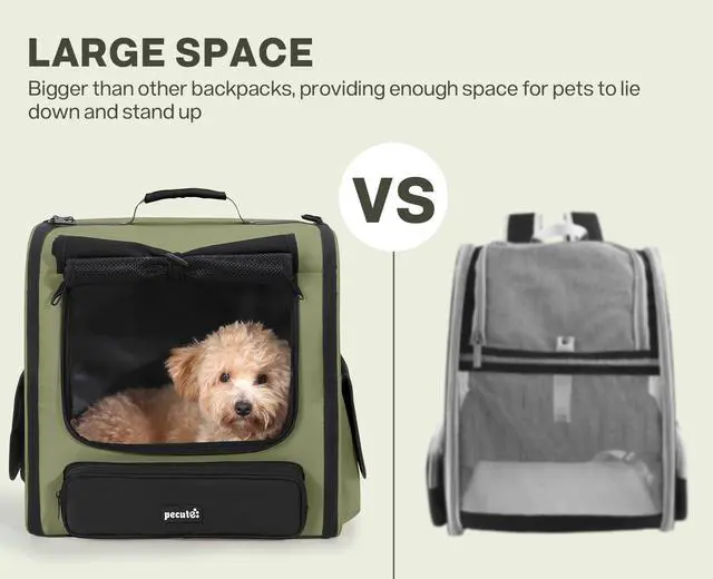 Alt view image 3 of 7 - Spacious Cat Carrier Backpack, Lightweight Ventilated Pet Backpack for Anxious Cats & Small Dogs (Miniature Dachshund), for Hiking Camping Travel Vet Visits, Dark Green