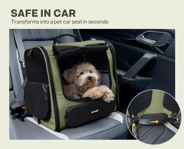 Alt view image 4 of 7 - Spacious Cat Carrier Backpack, Lightweight Ventilated Pet Backpack for Anxious Cats & Small Dogs (Miniature Dachshund), for Hiking Camping Travel Vet Visits, Dark Green