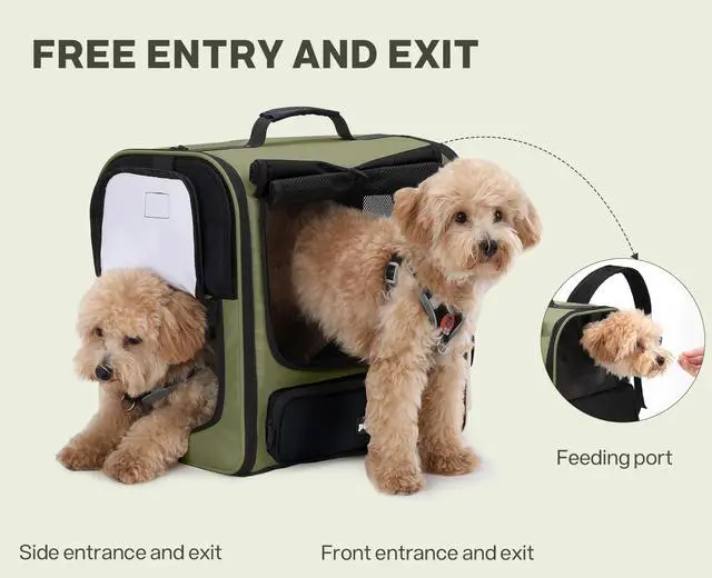 Alt view image 6 of 7 - Spacious Cat Carrier Backpack, Lightweight Ventilated Pet Backpack for Anxious Cats & Small Dogs (Miniature Dachshund), for Hiking Camping Travel Vet Visits, Dark Green