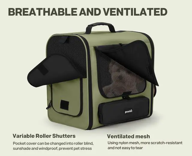 Alt view image 7 of 7 - Spacious Cat Carrier Backpack, Lightweight Ventilated Pet Backpack for Anxious Cats & Small Dogs (Miniature Dachshund), for Hiking Camping Travel Vet Visits, Dark Green