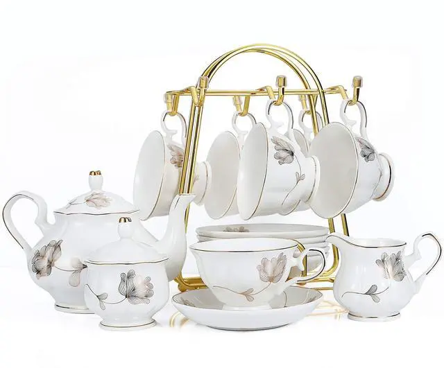 Main image of CHENP.HMC Porcelain Ceramic 22-Piece Tea Set, Teapot and Cup Set, 30.7 Ounces, for 6, Gift Sets, Tea or Coffee Lovers, Wedding, Birthday