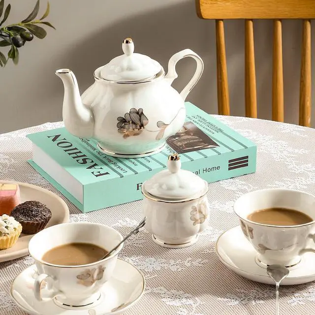 Alt view image 2 of 6 - CHENP.HMC Porcelain Ceramic 22-Piece Tea Set, Teapot and Cup Set, 30.7 Ounces, for 6, Gift Sets, Tea or Coffee Lovers, Wedding, Birthday