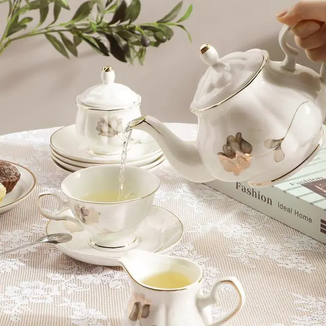 Alt view image 4 of 6 - CHENP.HMC Porcelain Ceramic 22-Piece Tea Set, Teapot and Cup Set, 30.7 Ounces, for 6, Gift Sets, Tea or Coffee Lovers, Wedding, Birthday