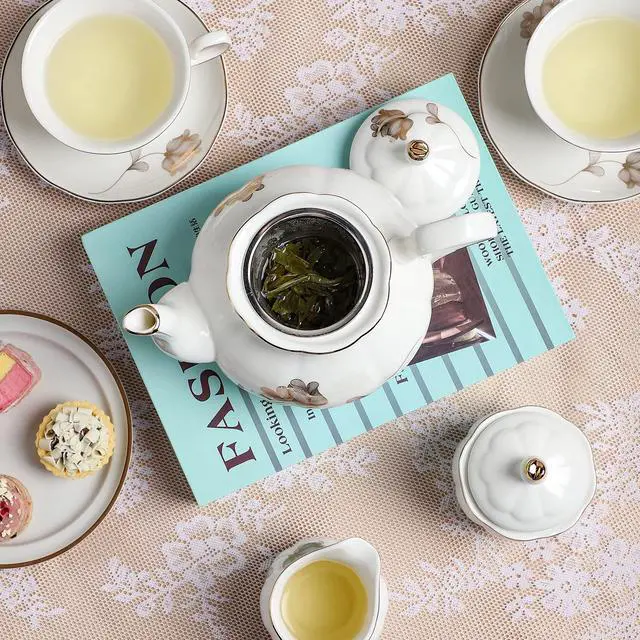 Alt view image 5 of 6 - CHENP.HMC Porcelain Ceramic 22-Piece Tea Set, Teapot and Cup Set, 30.7 Ounces, for 6, Gift Sets, Tea or Coffee Lovers, Wedding, Birthday