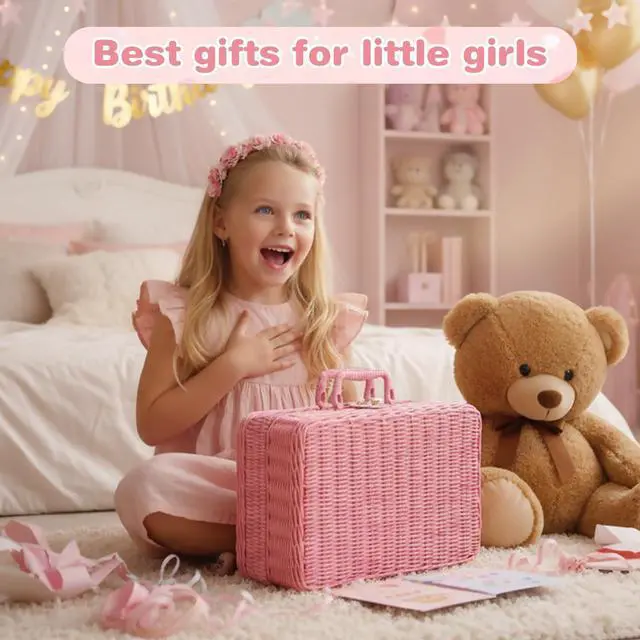 Alt view image 7 of 7 - Porcelain Tea Set for Toddlers, Tea Party Set for Little Girls, Pink Floral Teapot Cup Saucer Carry Case, Princess Party Pretend Play Kids Toys, Toddler Girl Birthday Gifts Age 3 - 8 Years Old