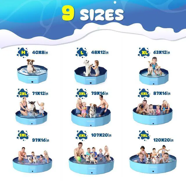 Alt view image 2 of 7 - COMMOUDS Foldable Dog Pool, Collapsible Hard Plastic Dog Kiddie Swimming Pool, Portable Pet Bath Tub Wading Pools for Kids and Puppy Small Medium Large Dogs(71inch.D x 12inch.H)