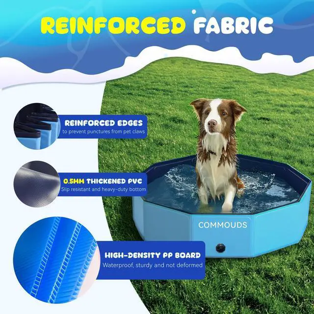 Alt view image 4 of 7 - COMMOUDS Foldable Dog Pool, Collapsible Hard Plastic Dog Kiddie Swimming Pool, Portable Pet Bath Tub Wading Pools for Kids and Puppy Small Medium Large Dogs(71inch.D x 12inch.H)