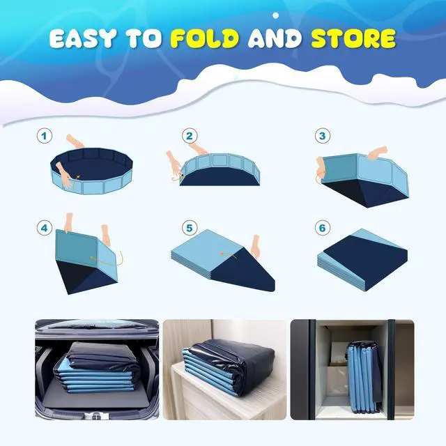 Alt view image 6 of 7 - COMMOUDS Foldable Dog Pool, Collapsible Hard Plastic Dog Kiddie Swimming Pool, Portable Pet Bath Tub Wading Pools for Kids and Puppy Small Medium Large Dogs(71inch.D x 12inch.H)