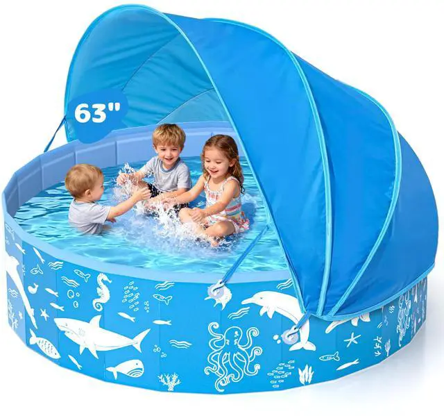 Main image of 63 Extra Large Kiddie Pool with Canopy, EPN UPF 50+ Sun Shade Baby Pool, No Inflation Foldable Toddler Pool for Backyard Outdoor & Beach, Portable Thickened PVC BPA-Free Kids Water Play Pool, Blue