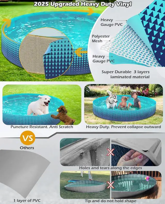 Alt view image 2 of 7 - Jasonwell Foldable Dog Kiddie Pool - Hard Plastic Kids Paddling Pool Toddler Baby Swimming Pools for Backyard Collapsible Whelping Box Pet Doggie Cats Wading Pools Bathtub for Puppy Large Dogs 87In,G
